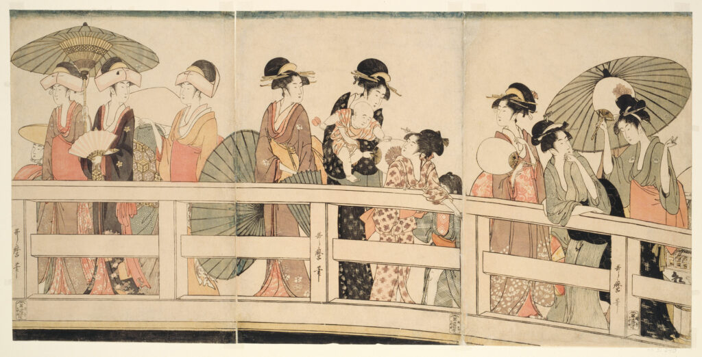 画像:喜多川歌麿『両国橋の上と下』(引用元:シカゴ美術館、パブリックドメイン)