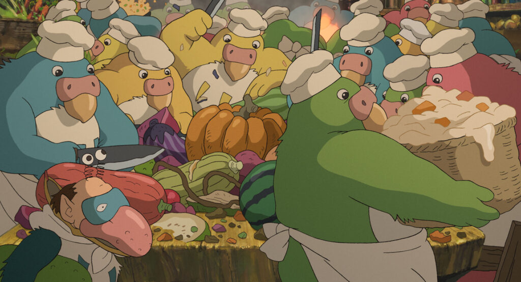 画像：調理する鳥達（引用元：スタジオジブリ公式サイトフリー素材、https://www.ghibli.jp/works/kimitachi/#frame）