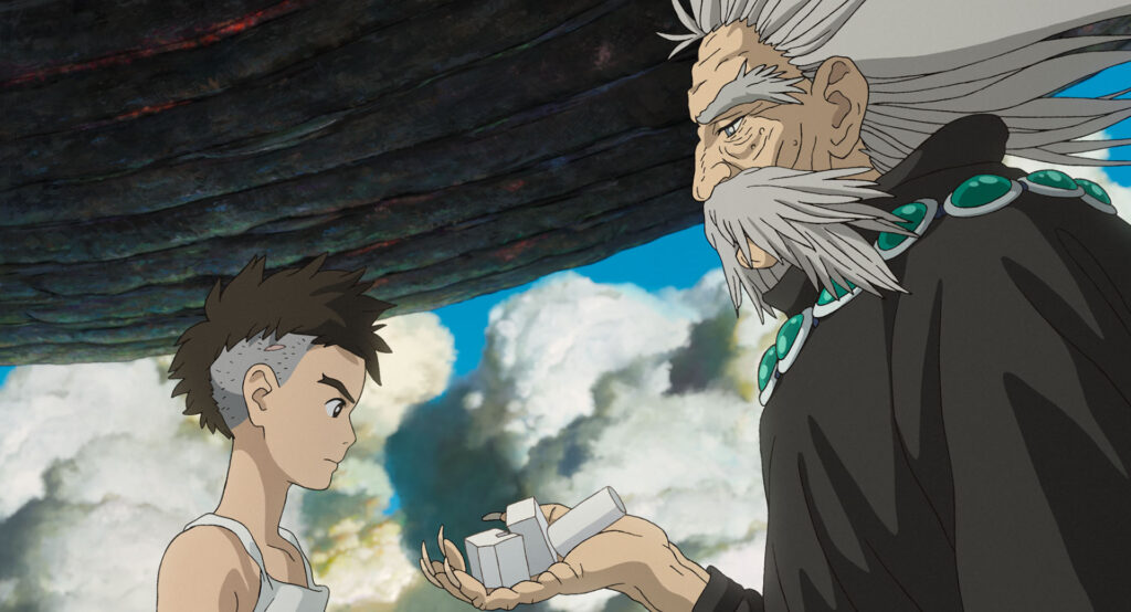 画像：大叔父と眞人と石（引用元：スタジオジブリ公式サイトフリー素材、https://www.ghibli.jp/works/kimitachi/#frame）
