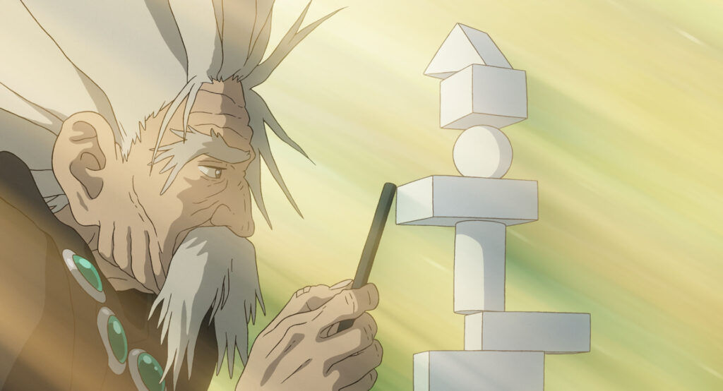 画像：大叔父と石（引用元：スタジオジブリ公式サイトフリー素材、https://www.ghibli.jp/works/kimitachi/#frame）